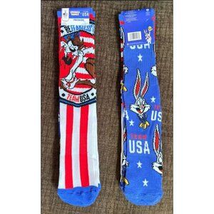 Team USA Olympics/Looney Tunes Crew Socks - 2 Pack - Men's 6 - 12 - Brand New